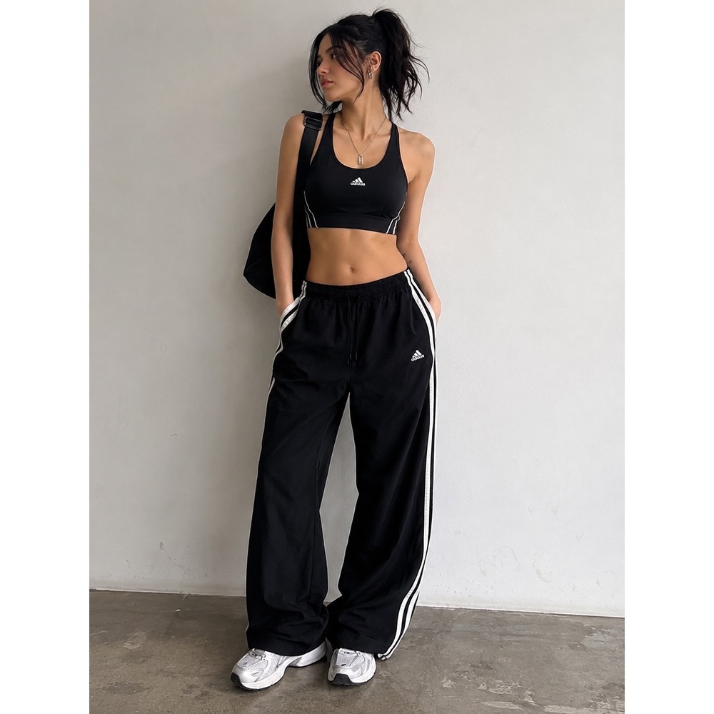 Vintage Adidas Y2K Track Pants Black White 3 Stripe Mesh Lined Mens Medium